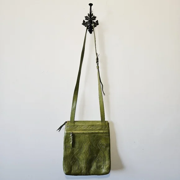 Artisan Etched Leather Crossbody Purse 10" x 12" Tooled Boho EUC - Picture 4 of 4